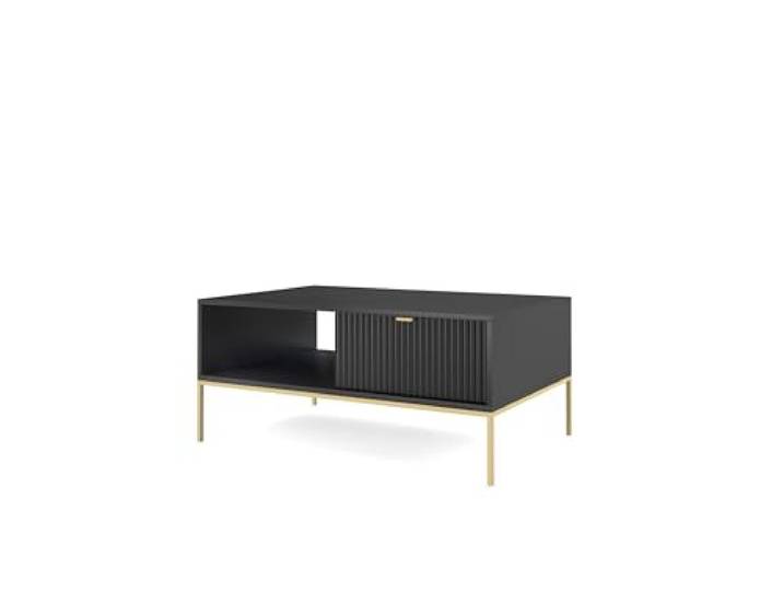 DomiMeble DomoHome Eleganter Couchtisch Nova – mit Goldakzent, Moderne Schublade aus MDF und Goldfarbene Metallbeinen, Minimalistisches Design, Farbe: Schwarz, Größe: 104x104x46 cm