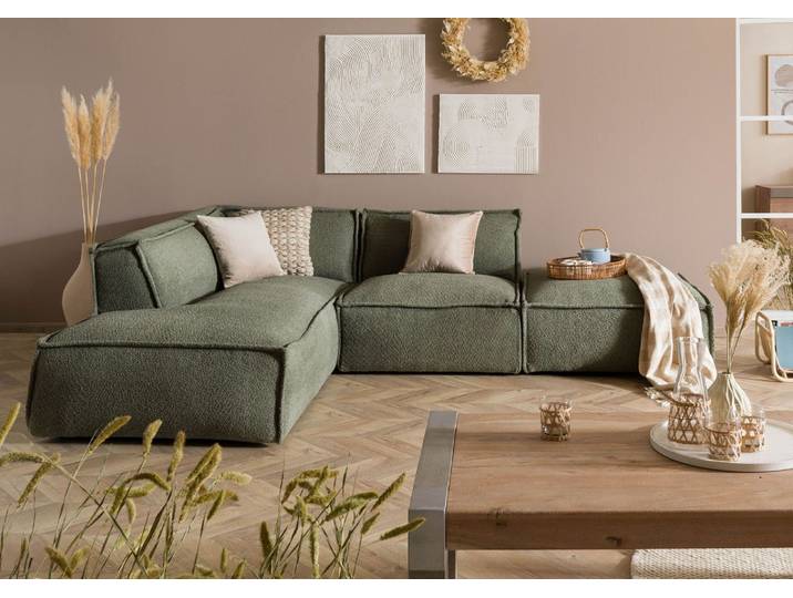 Canapé d'angle avec tabouret en polyester vert RAVENNA