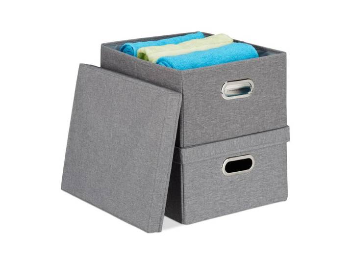 Relaxdays 6 x Aufbewahrungsbox mit Deckel grau