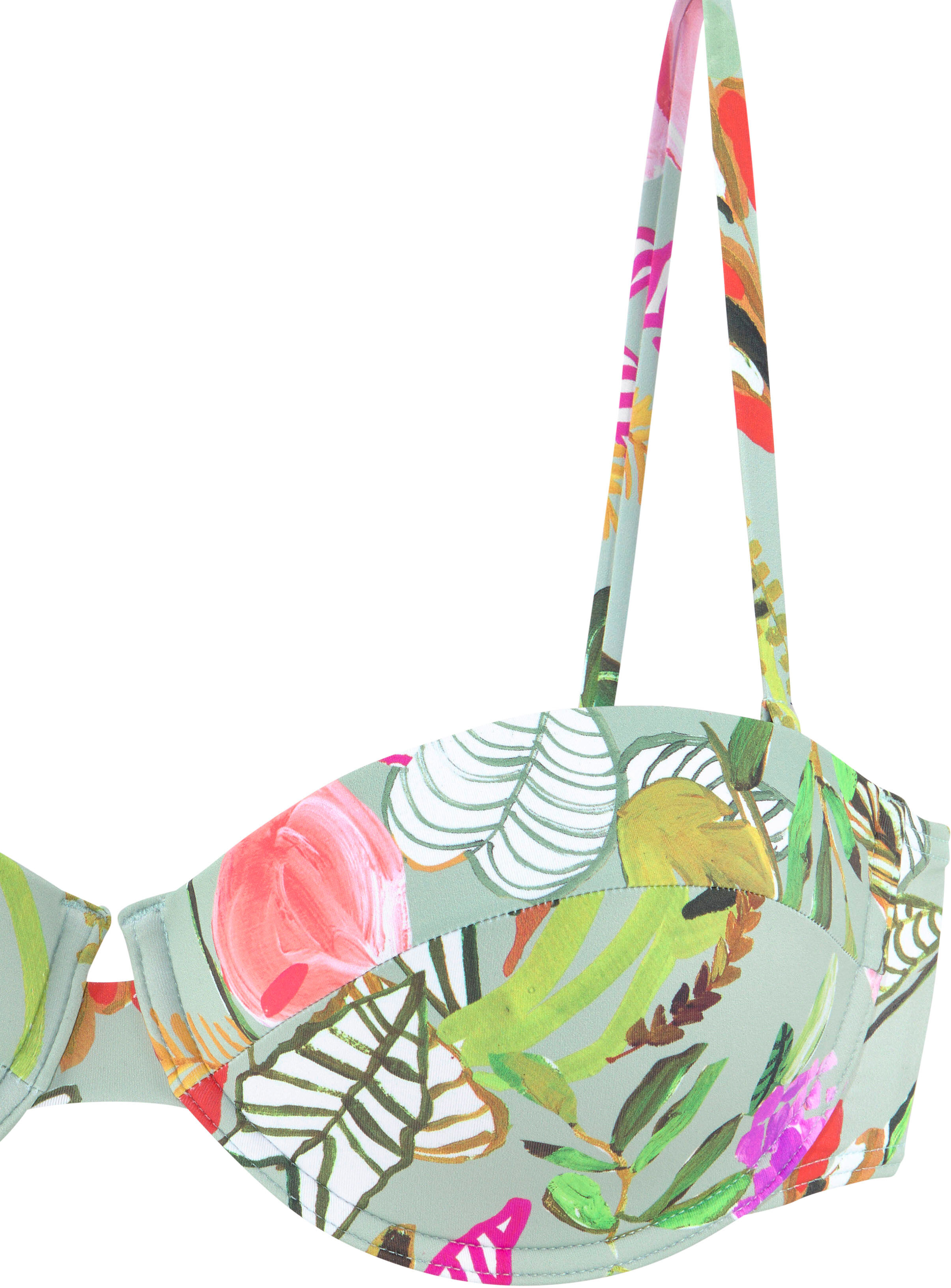 Balconette-Bikini-Top S.OLIVER "Herbst", Damen, Gr. 38, Cup C, grün (grün bedruckt), Recycling-Polyamid, floral, Bikini-Oberteile Balconette-Bikini-Top, im floralen Design
