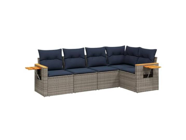 PUGYNBK 5er Set Rattan Suppen-Set PE grau Klappbarer Beistelltisch, Kissen mit abnehmbarem Bezug, modulares Design, außen