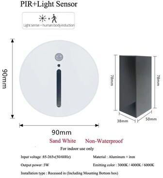 Uplift Picks 3W PIR Motion Sensor Stair Light Slim LED Wall Lamp white Sensor (circle) 3 W neutral White (4000k)