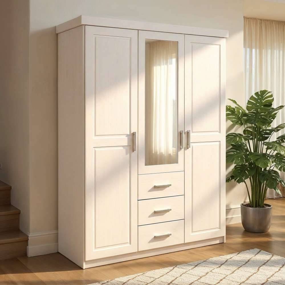 Pharao24.de Schlafzimmer Kleiderschrank in Weiß Kiefer massiv einer Spiegeltür
