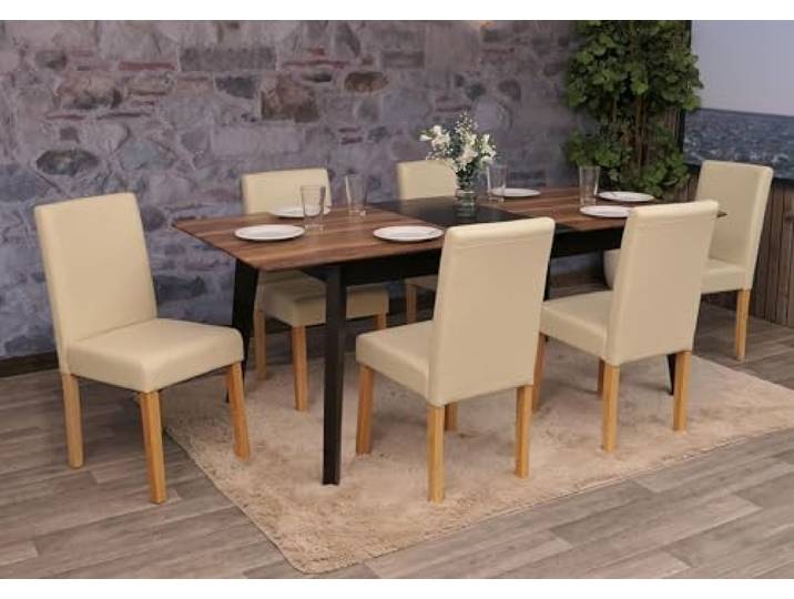 Mendler 6er-Set Stuhl Littau - Kunstleder, Creme, helle Beine Esszimmerstuhl, Küchenstuhl
