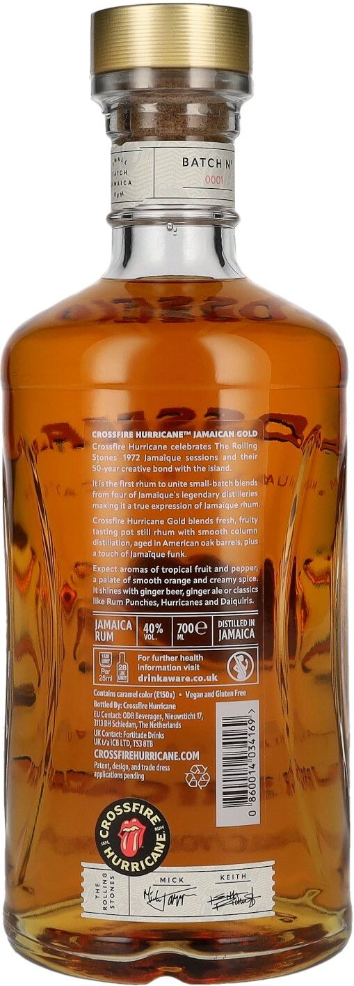 CROSSFIRE HURRICANE x ROLLING STONES Gold Small Batch Jamaica Rum 40% Vol. 0,7l