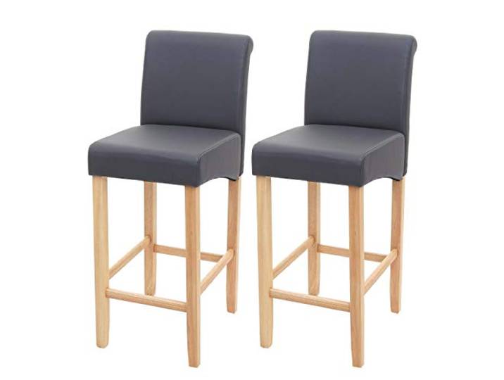PROREGAL 2er-Set Barhocker gepolstert mit Lehne Sitzhöhe 75cm Holz Grau matt helle Beine Kunstleder Barstuhl Tresenhocker