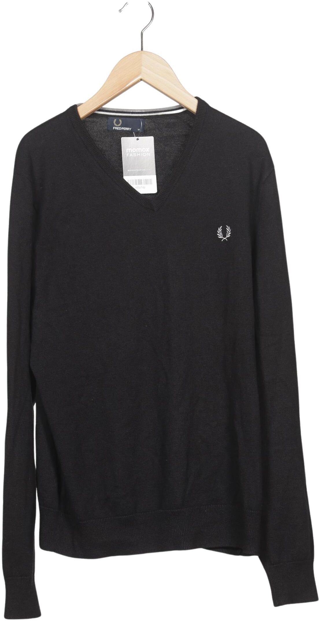 Fred Perry Herren Pullover, Schwarz, Gr. M, Merino / Baumwolle - Second Hand