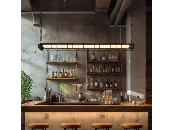 Lampe suspendue longue de style rétro américain pour restaurant, lustre linéaire design, luminaire en verre long pour bureau