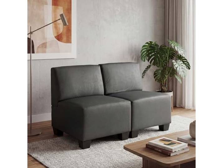 Mendler Modular 2-Sitzer Sofa Lyon, Kunstleder - dunkelgrau, ohne Armlehnen Couch