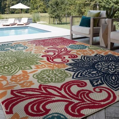 Alise Rugs Origin Coastal Floral Indoor/Outdoor Area Rug