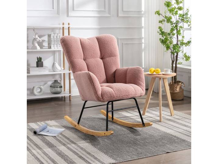 Fauteuil à bascule rose chaise à bascule en tissu teddy avec design capitonné 80x70x95 cm