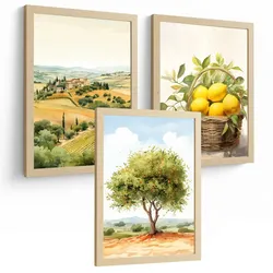 POSTER 3er Bilder-Set Wandbilder Landhaus Dorf Landschaft modern Wohnzimmer Deko, Schlafzimmer, Küche, Badezimmer Rahmenlos A4