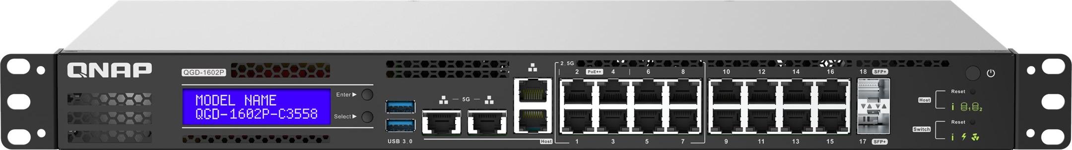 QNAP QGD-1602P, Managed, L2, Gigabit Ethernet (10/100/1000), Power over Ethernet (PoE), Rack-Einbau, 1U