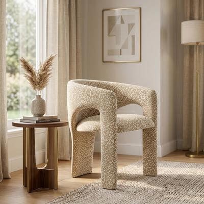 Housely Leopard Print Upholstered Accent Chair with Curved Back and Padded Seat