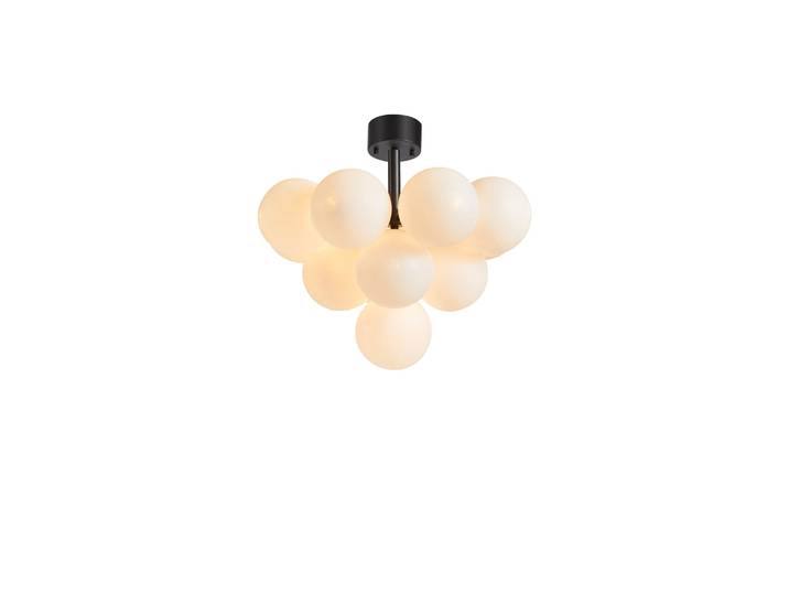 Plafonnier 13xG9 , verre opalin et métal noir