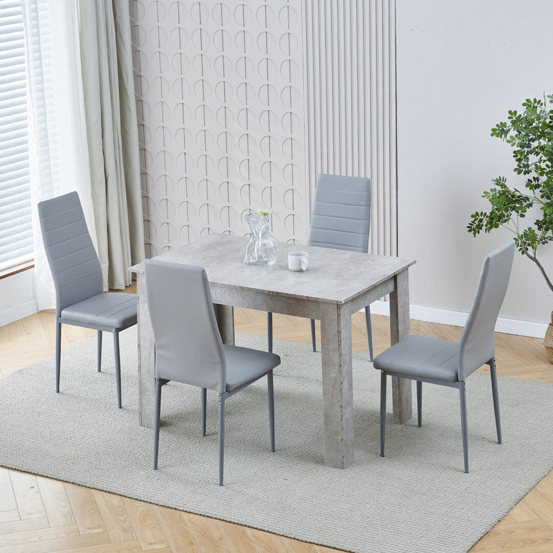 17 Stories Dining Set Grey Line Leather Chairs#4