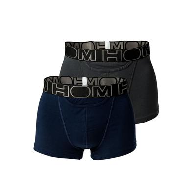 Boxershorts HOM "Boxershort HOM Boxerlines 2 2er Pack", Herren, Gr. L, blau (blau, grau), Obermaterial: 95% Baumwolle CO. 5% Elasthan EL., Unterhosen