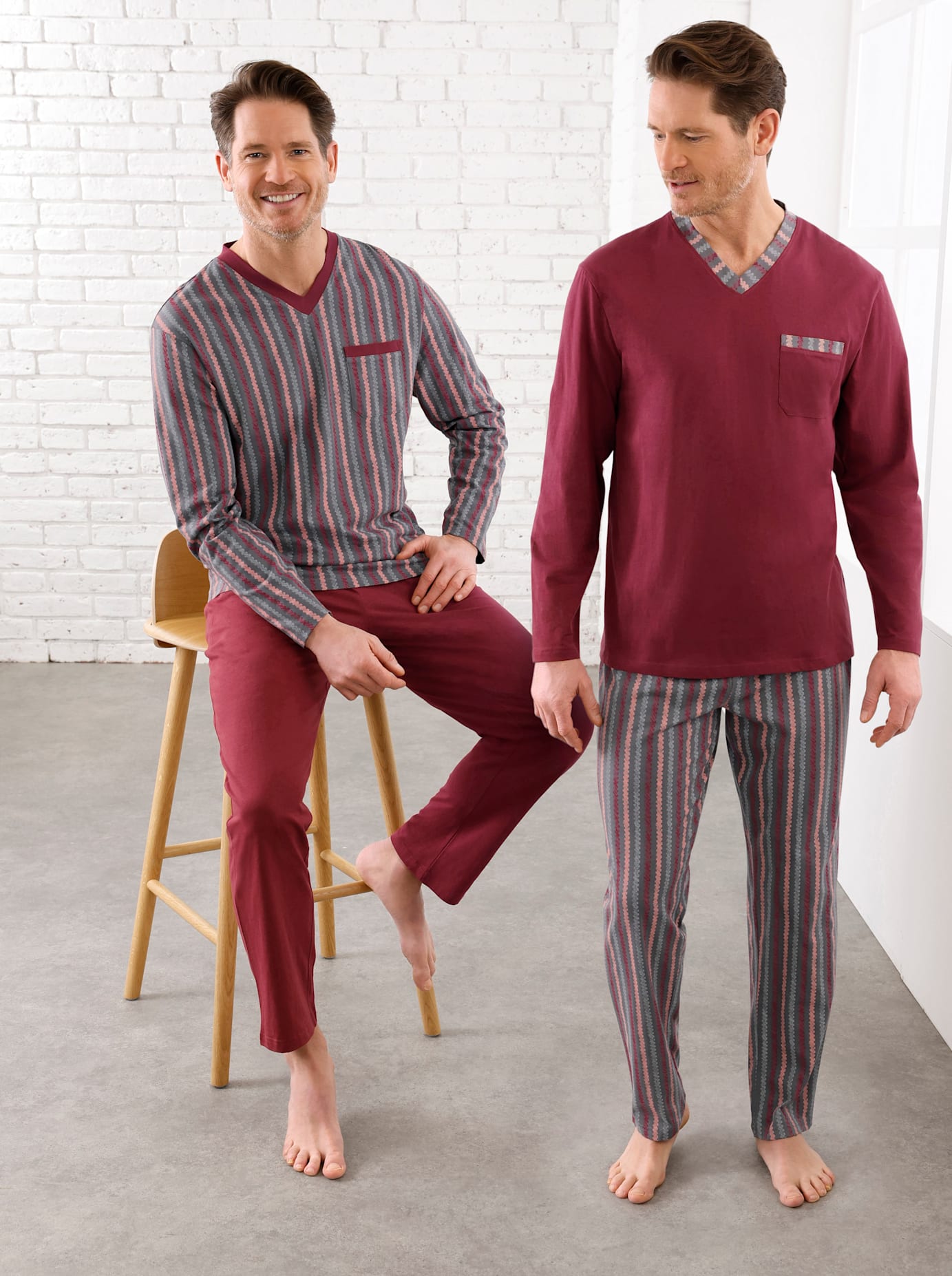 Schlafanzug WÄSCHEPUR, Herren, Gr. 60/62, grau (dunkelrot, dunkelrot, anthrazit, bedruckt), 100% Baumwolle, Homewear-Sets Schlafanzug dunkelrot, dunkelrot, anthrazit, bedruckt 60/62