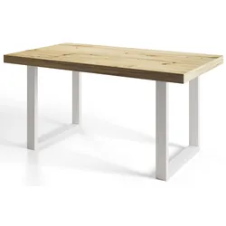 INDUSTRIELLER Esszimmertisch LOFT-U, Größe: 140X80X77 cm, Wohnzimmertisch Farbe: ARTISAN, mit Metallbeinen in Farbe Weiß