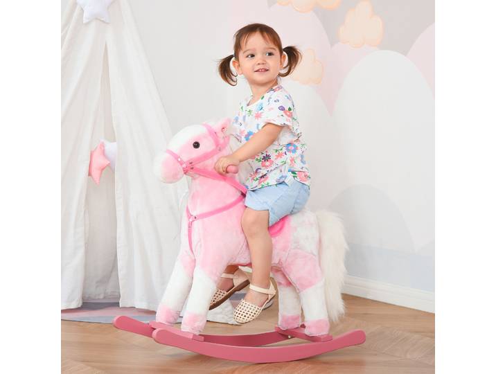 HOMCOM Cheval à Bascule Sonore Rose Blanc