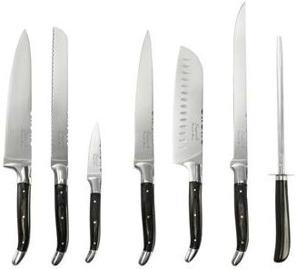 French Home 7 Piece Connoisseur Laguiole Black Pakkawood Kitchen Knife Set with Knife Sharpener