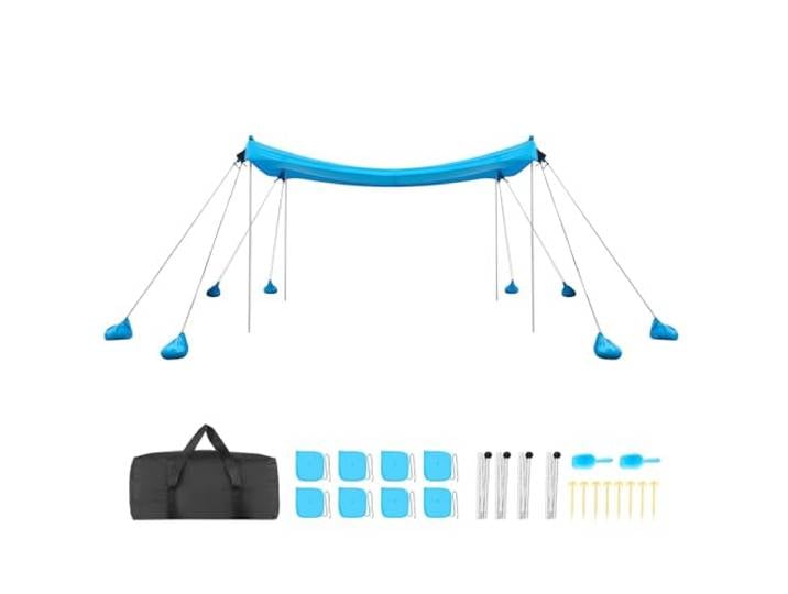 VEVOR Tente de Plage 3x3x2 m\, Abri Soleil UPF50+ Portable\, Pare-Soleil Extérieur pour Jarin Parc Camping et Pêche\, Auvent de Protection UV avec Sacs de Sable\, Poteaux de Soutien et Pelles à Sable