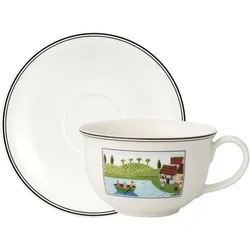 Villeroy & Boch, Tasse, Charm & Breakfast Design Naif Café au lait Obertasse mit Untertasse (500 ml, 2x)