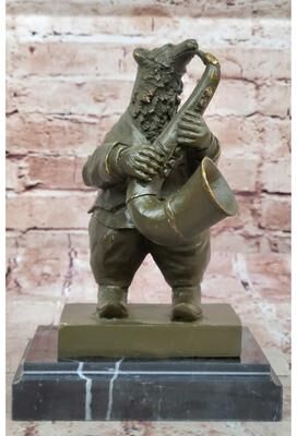 Bronzhaus Bear Playing Saxophone Bronze Sculpture - Whimsical Animal Music Art