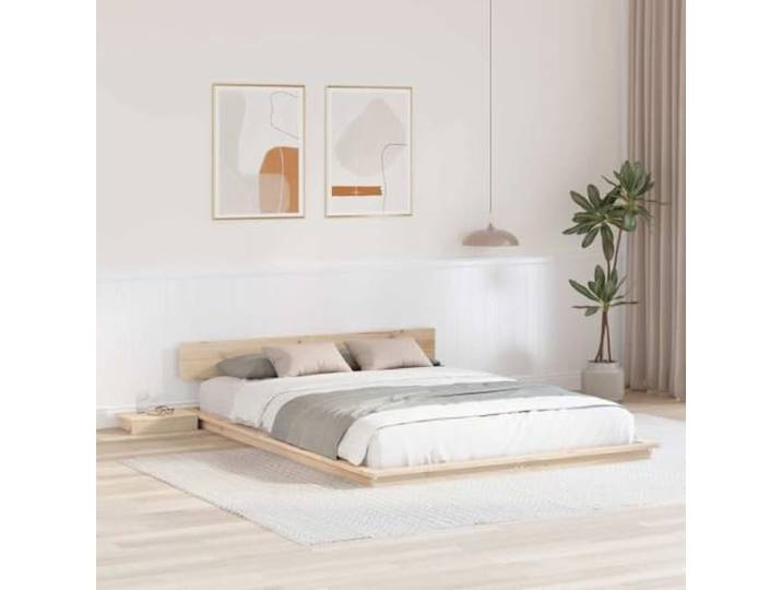 Bodenbettgestell 150x200 cm Braun Holz Mit Nachttisch, Rechteckig, Massivholzrahmen, Einfache Montage, Pflegeleicht