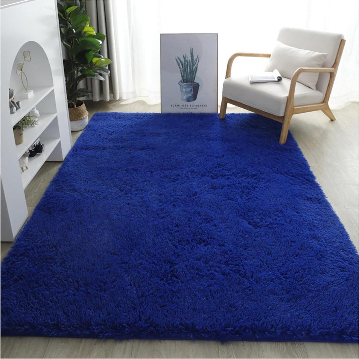 Blauw Pluche Tapijt - Hoogpolig Waterafstotend Vloerkleed - 120 x 210 cm