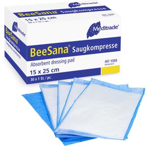 Meditrade Saugkompressen BeeSana, 2-lagig, unsteril, 15 x 25 cm, wasserfeste Rückseite, 25 Stück