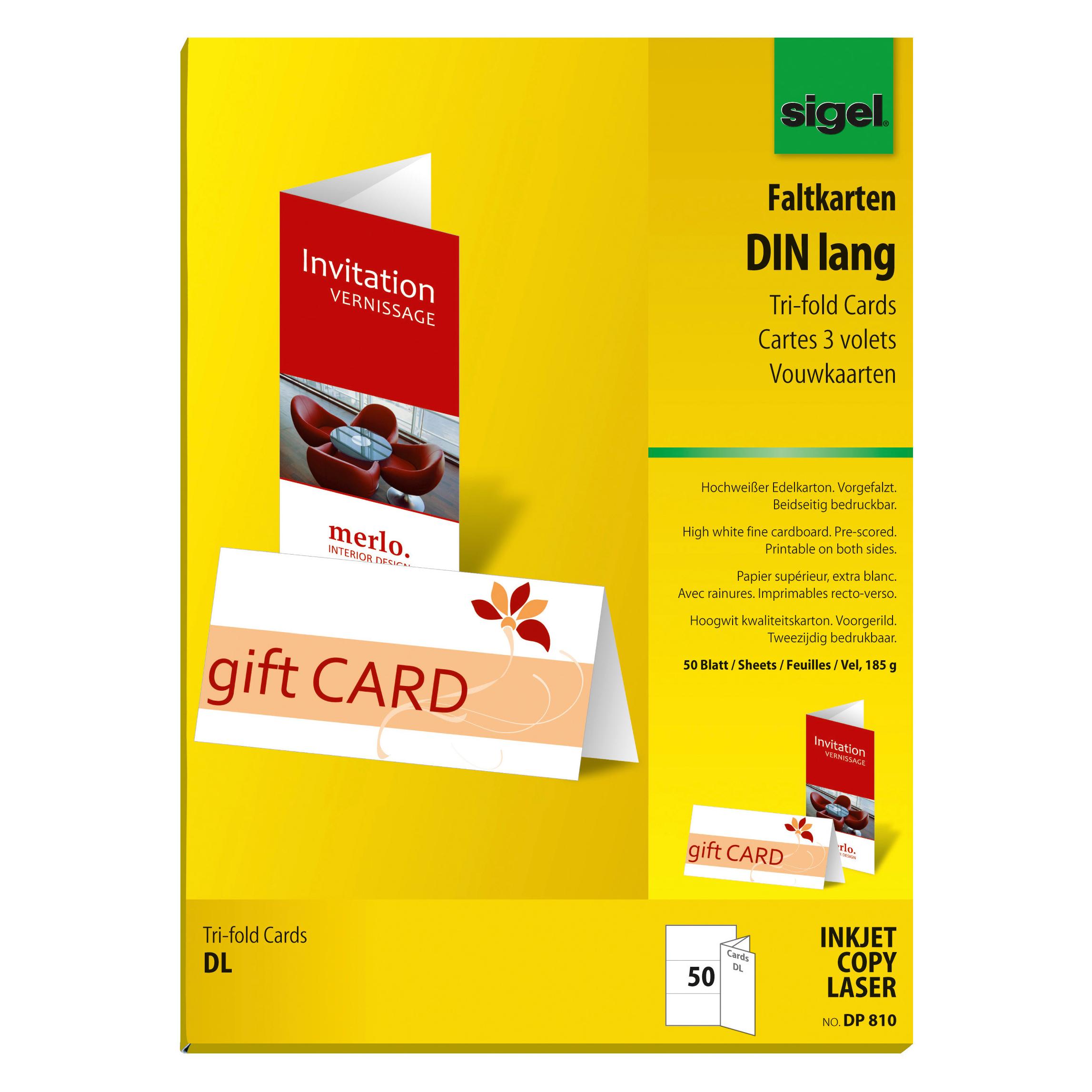 Sigel Faltkarten (A4, DL, 50x, 185 g/m²) (DP810)