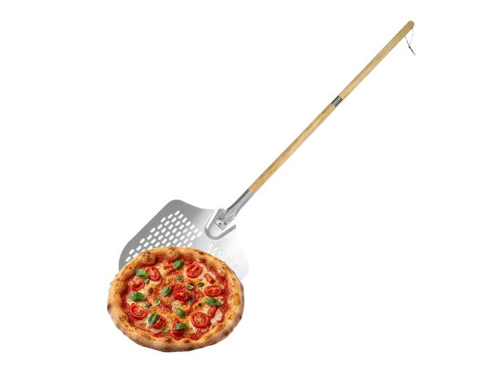 Perforierter Pizzaschieber mit Holzgriff Hellbraun-Silber