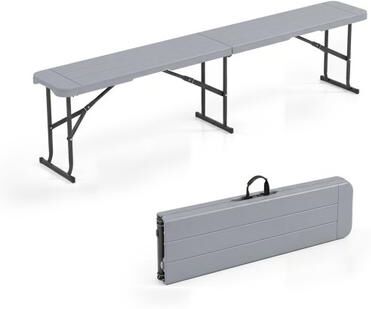Costway 6 Feet Plastic Folding Bench Picnic Camping Dining Seat with Carrying Handle-Gray