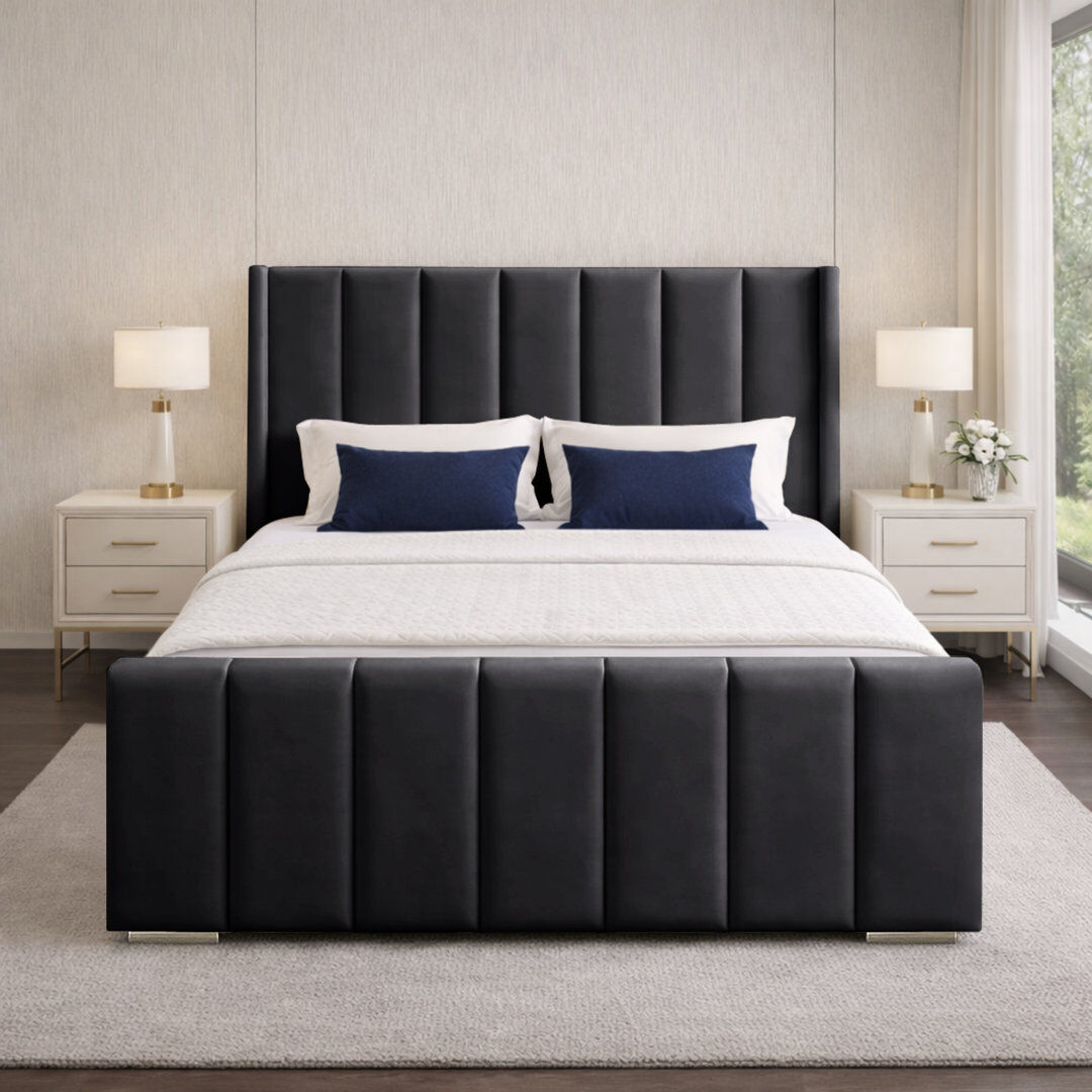 Canora Grey Premium Luxury Wingback Panel Bed Frame Asphalt Single (3')