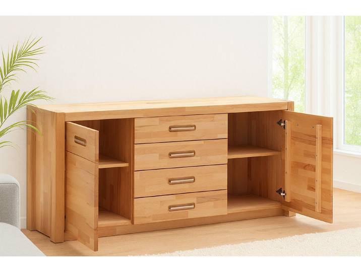 bv-vertrieb Standvitrine Vitrine Glasvitrine Anrichte Highboard Sideboard Kernbuche massiv