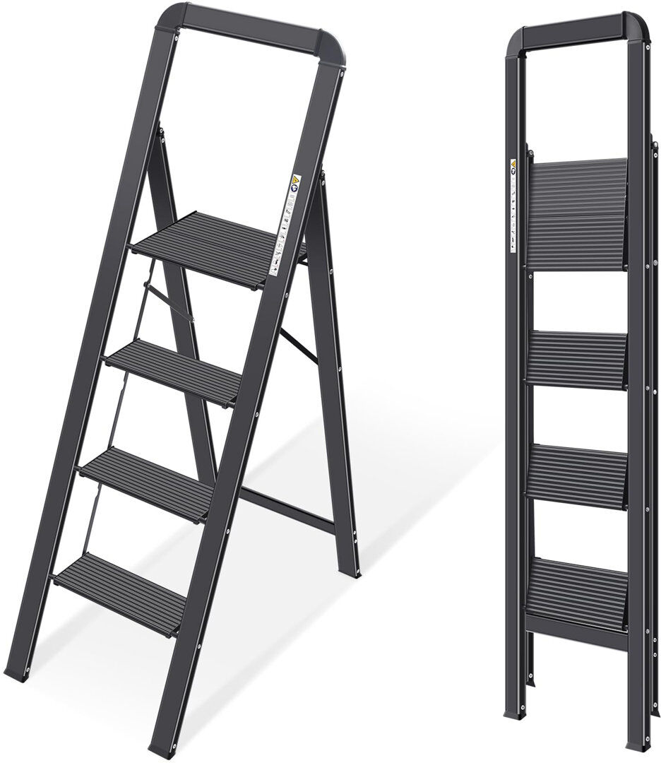 WFX Utility 4 - Step Aluminum Lightweight Folding Step Ladder Black 10.6cm H