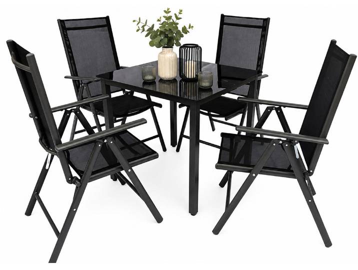 5 tlg. Alu Glas Tisch Gartenset Sitzgruppe 80 SW