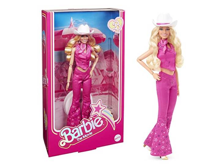 Barbie The Movie Pop, Margot Robbie als Barbie, verzamelpop in roze western outfit met cowboyhoed, HPK00
