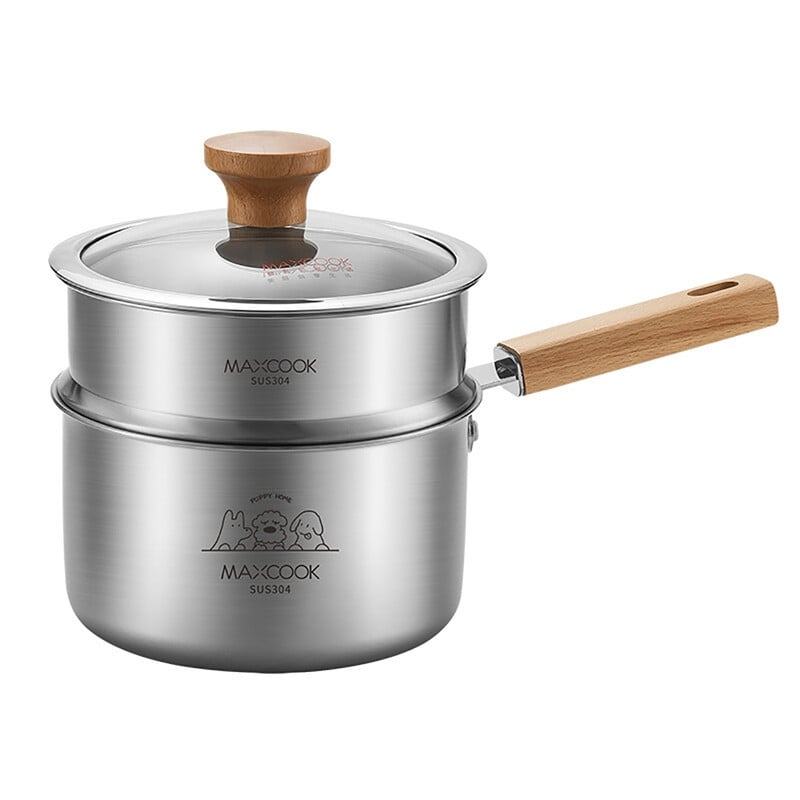 Maxcook 3-laags 304 roestvrijstalen steelpan met stoommandje, geschikt voor inductie, 18 cm