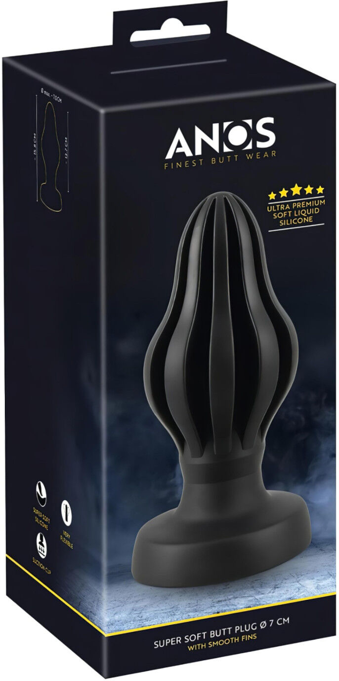 ANOS - ribbed soft butt plug - 7 cm (black)
