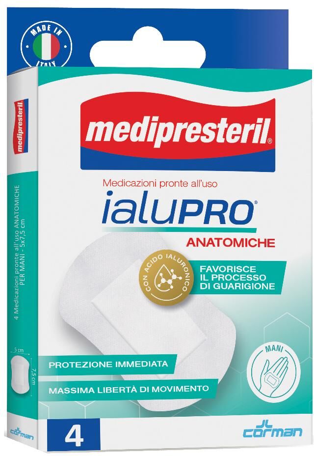 CORMAN SpA Medipresteril Ialupro Medicazioni Anatomiche per Mani 5x7,5cm, 4 Pezzi - Protezione e Guarigione Rapida