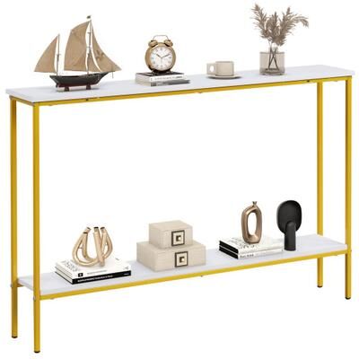 Costway 44 Inch Console Table with Shelf with Dual Anti-Tipping Kits-White