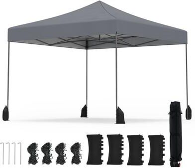 Costway 9.5 x 9.5 Feet Pop up Canopy Tent with Adjustable Heights-Gray