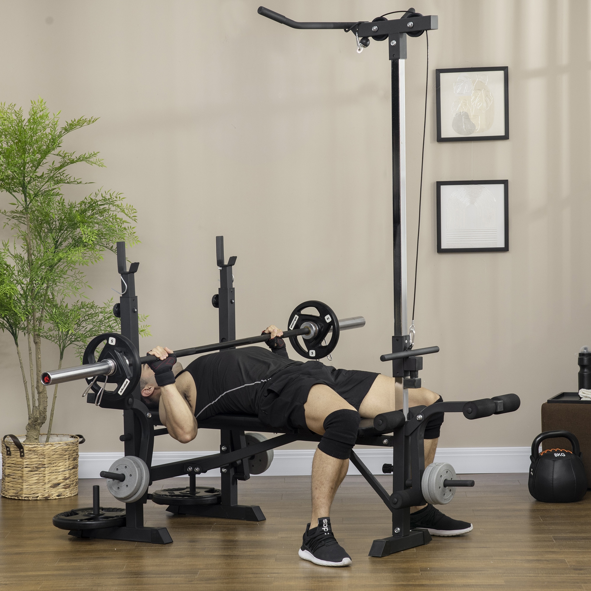 Homcom Panca Fitness con Leg Press, Squat Rack e Leg Extension, in Acciaio e PU, 180x134x200 cm, Nero e Argento   Aosom Italy