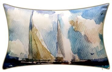 Indoor & Outdoor Watercolor Sailboats Decorative Pillow by Levinsohn Textiles in Multi