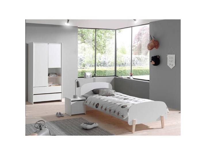 Lit 90x200 - Chevet 1 porte et Armoire 2 portes Kiddy - Blanc - Vipack