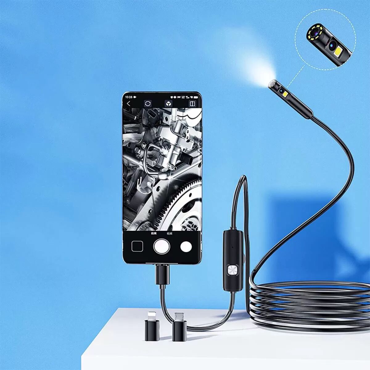 INF AN112 Rohrinspektionskamera mit 8 LEDs und flexiblem Kabel 5 m