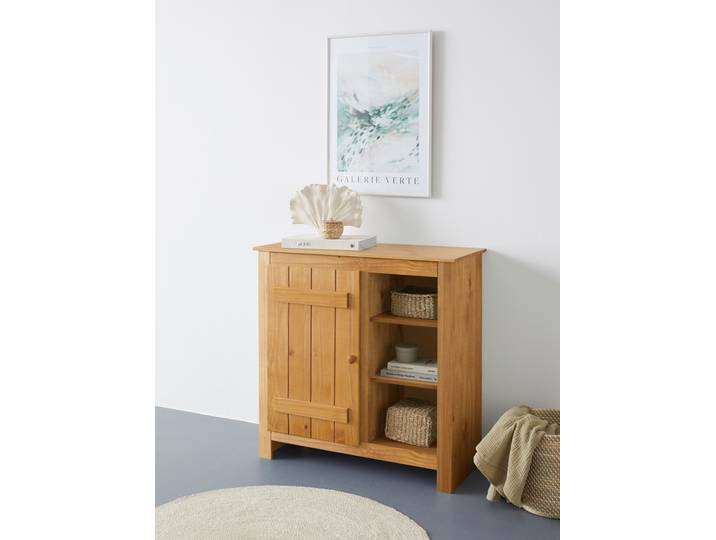 Sideboard OTTO HOME Bertram Kommode mit 1 Tür, 4 Einlegeböden & 6 Fächer, Magnetverschluss , beige (natur gebeizt, gewachst), B:90cm H:90cm T:38cm, MDF, Massivholz, Sideboards, Sideboard, Massivholz,4 verstellbare Einlegeböden, Magnetverschluss,Höhe 90 cm