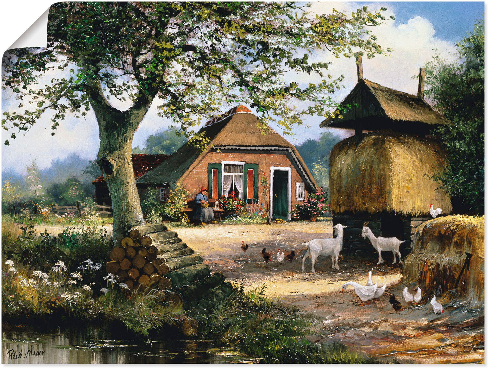 Wandbild ARTLAND "Idyllische Farm mit Hühnern und Ziegen", grün (farbe bild(er): grün), B:40cm H:30cm, Bilder, Wandbild, als Leinwandbild, Poster in verschied. Grössen farbe bild(er): grün B/H/T: 40cm x 30cm, Poster Garten Querformat, 1 Stk.